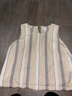Liz Claiborne Beige Tank Top with Blue and White Stripes